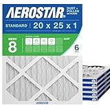 Aerostar 20x25x1 MERV 8 Air Filter, 6 Count, ACTUAL SIZE (19.75 x 24.75 x 0.75), HVAC, Air Conditioning & Furnace Filter Captures Dust, Lint & Pollen (MPR 600 / FPR 5), Made in USA