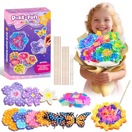 Dalugo Poke in Art Craft Kits for Kids Flower Bouquet Kids Crafts Creative Educational Gifts for 4 5 6 7 8 9 10 Years Old Girls Birthday Presents Party Favors
