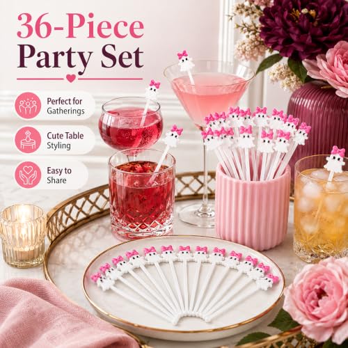 36 Pcs Pink Ghost Cocktail Stirrers, 7.1 Inch Halloween Swizzle Sticks - image 7