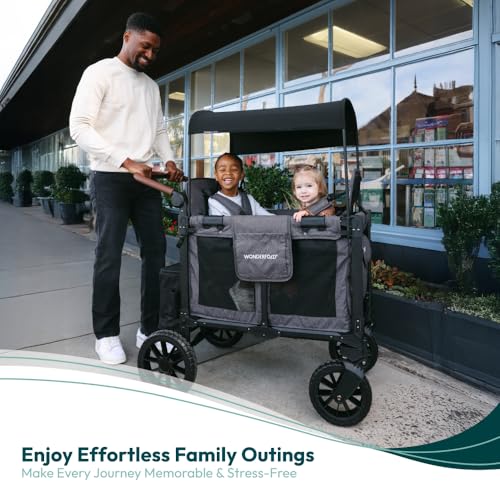 Image of WonderFold W2 Luxe Pro Stroller Wagon, Aluminum Frame, 2 Seater, Jet Black