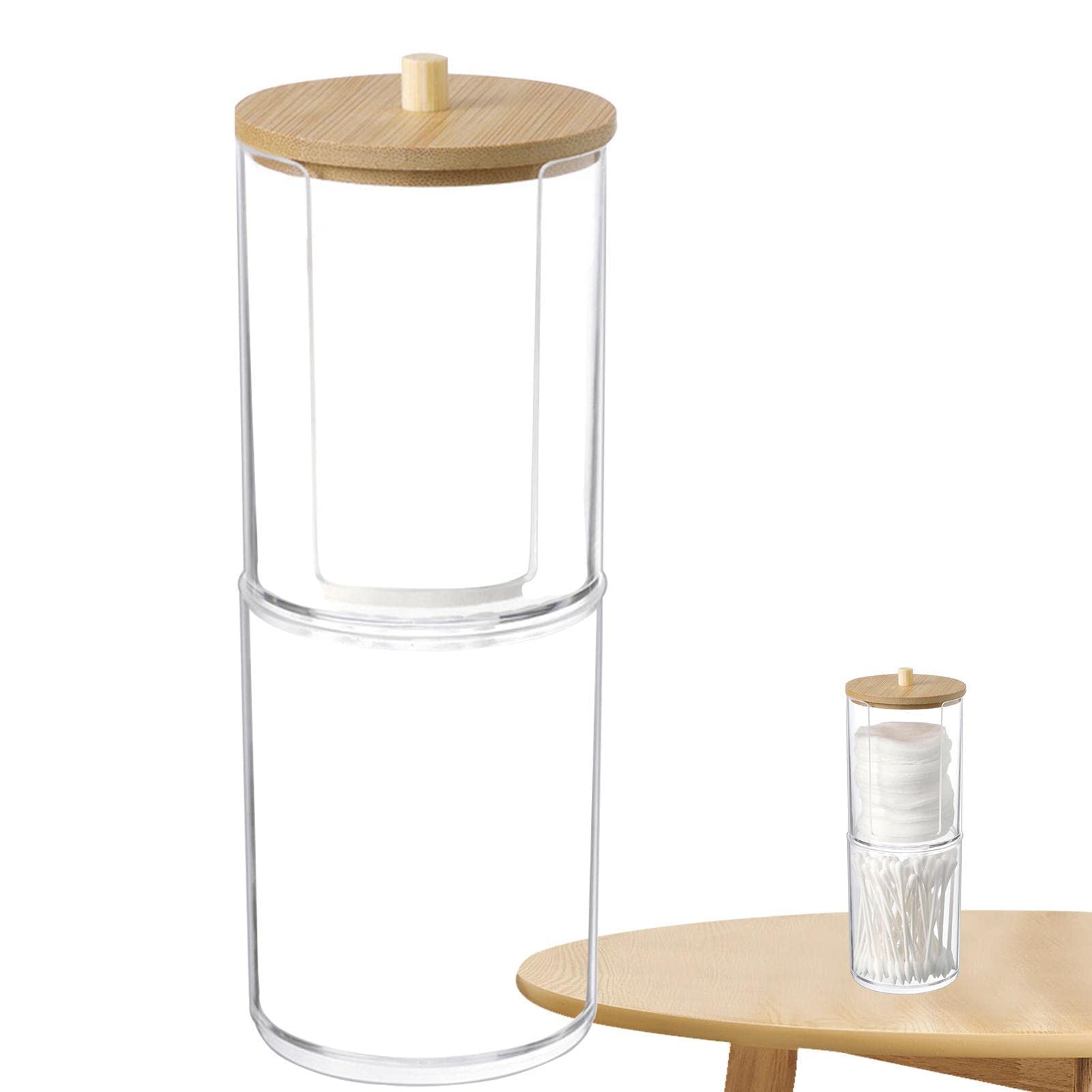 Bathroom Jars with Lids | Round Acrylic Container - Cotton Ball Swabs Dispenser, Apothecary Jar Large Storage Space Organizer for Storage Brown Lids Youding