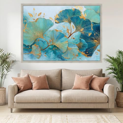 Art mural botanique de feuilles de ginkgo au design floral raffiné imprimé sur toile de lin