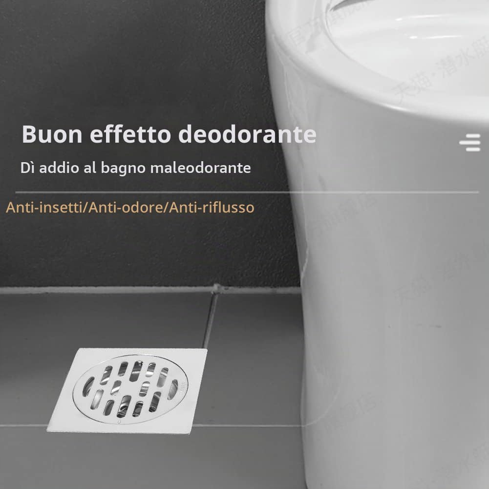 Scarico quadrato a pavimento in acciaio inox con inserto per piastrelle del bagno, anti-odore, anti-intasamento, con filtro rimovibile (stile 2)