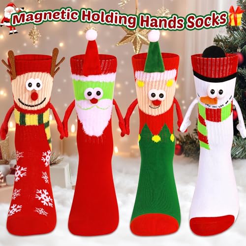 Itscolofy 4 Pairs Funny Christmas Socks, Magnetic Hand Holding Socks, Christmas Stocking Stuffers for Women Men Couples, White Elephant Exchange Gifts, Xmas Secret Santa Gag Gifts - image 3