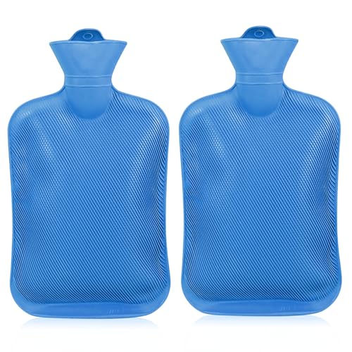 2er Pack Wärmflasche, 2L Wärmflasche-Ohne Bezug Naturkautschuk Bettflasche Sichere und Haltbare Groß, Geschenk für Kinder und Erwachsene...