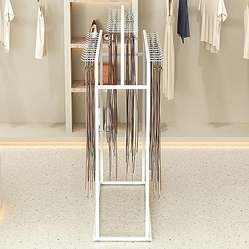UWYTGF Floor Standing Belt Display Stand Organizer Metal Double-Sided Multi-Layer Underwear Panties Socks Trouser Display Stand Commercial Clothing Retail Store Tie Belt Scarf T,White,70X40X150Cm