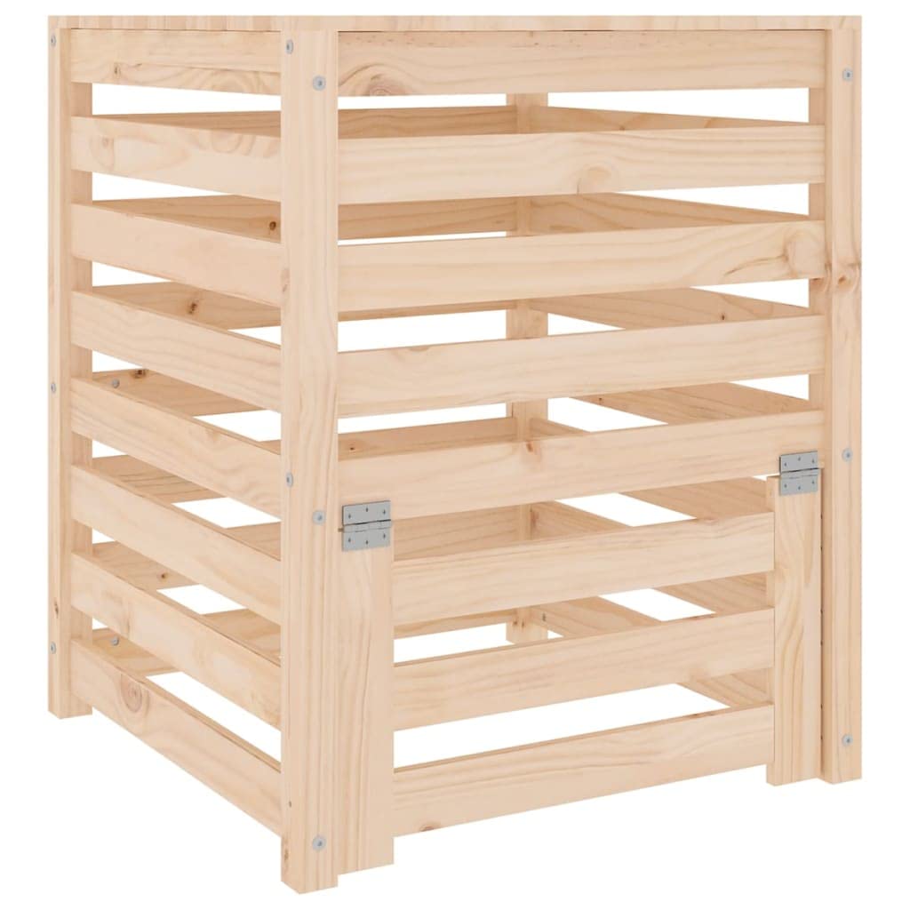 Kompostownik z litego drewna sosnowego, 63,5 x 63,5 x 77,5 cm, stabilny kompostownik ogrodowy z pokrywą i klapą do wyjmowania liści i bioodpadów