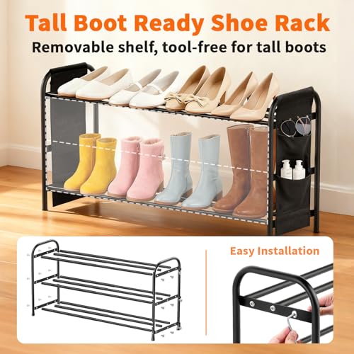 CIGAA Shoe Rack Expandable - 3 Tier Adjustable Shoe Storage Racks | Sturdy Shoes Organiser Shelf for Closet | Metal Shoes Free Standing for Small Space, Entryway | Easy to assemble - Image 6
