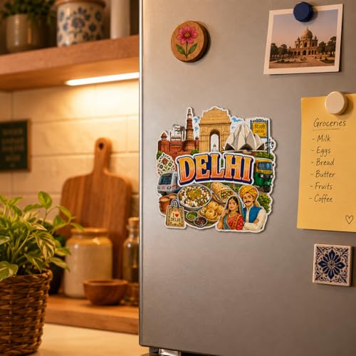 Image of Zesta Wooden Fridge Magnets Set | Refrigerator Decor Magnets for Kitchen | India Souvenir Fridge Magnet Collection | Wooden Magnet for Fridge Door Decoration (Delhi)