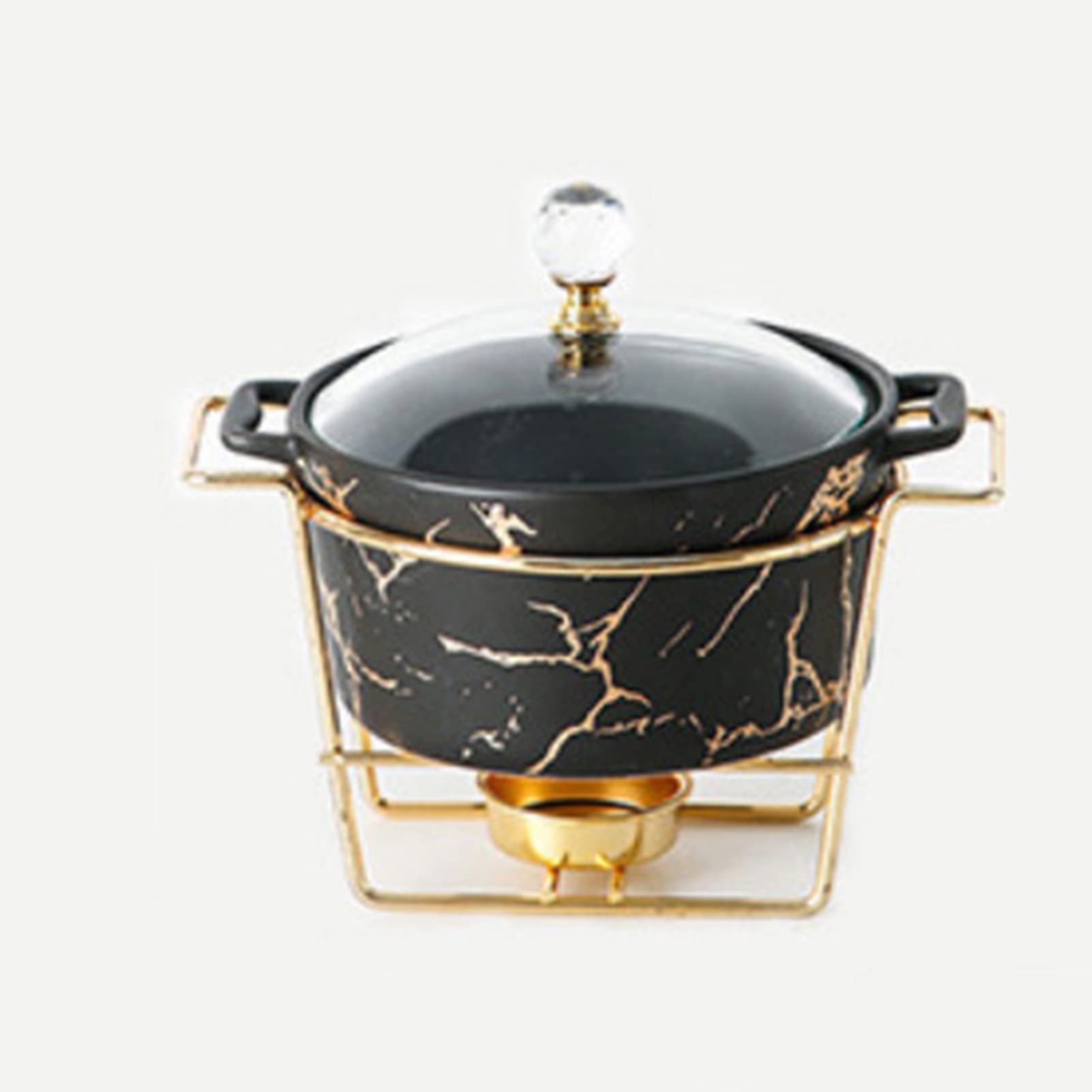 PROPFE Round Chafing Dish Buffet Set, Ceramics Marble Finish Chafers and Buffet Warmer Set with 2 Fuel Holder for Buffet/Weddings/Party Banquets,Black