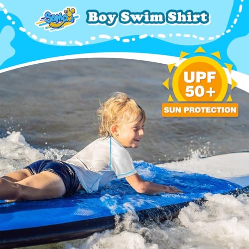 Image of Semois Boys Rash Guard Swim Shirt Short Sleeve Swimwear Toddler Kids Youth Rashguard Water Shirt UPF+ 50 Quick Dry Shirt
