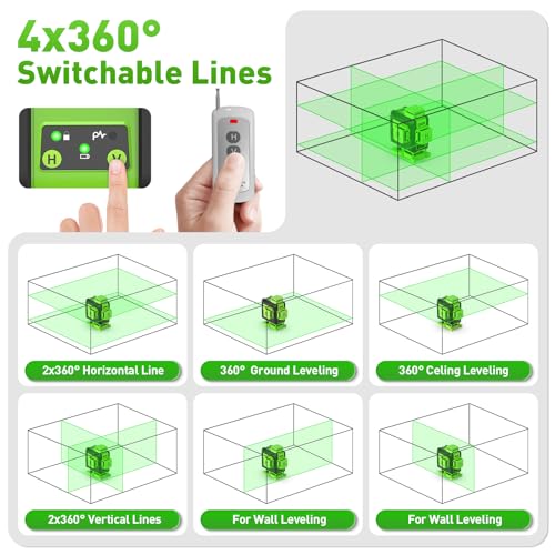 Image of Huepar Laser Level 4x360 Self Leveling with 50 inch Tall Tripod, 4D Green Cross Line Lazer Leveler Tool with Outdoor Pulse Mode, 16 Lines Great for Tiling, Ceiling, Wall Work & DIY Home Renovation