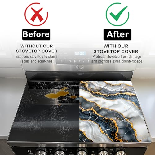 Image of Nuxovilar Stove Top Cover for Electric Stove, 20x28 Inch Polyester Glass Cooktop Protector with Agate Pattern with Gold Veins, for Kitchen Decor & Daily Use