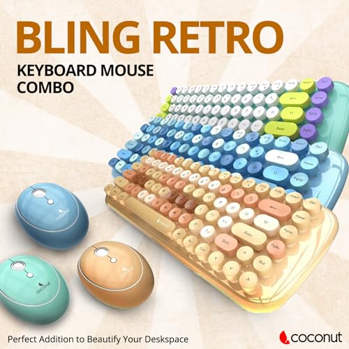 Image of Coconut Bling Typewriter Inspired 2.4GHz Retro Wireless Keyboard and Mouse Set with USB Support, Round 84 Keycaps for PC & Laptop (Green)