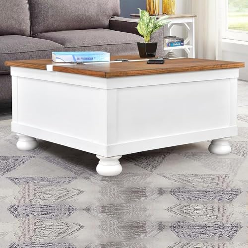 Image of Royaloak Miami American Wooden Trunk Coffee Table | Acacia Wood Table | Elegant Bun Feet | Adjustable Two Sided Lift Top Mechanism with Inbuilt Storage Space | Oak Wood Veneer Top | Oak Coffee Table
