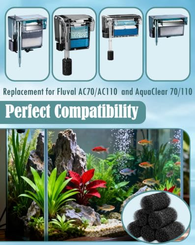 Image of 6 Pcs Pre-Filter Sponges Compatible with Fluval AC70 /AC110 and AquaClear 70 /110 Power Filters Replacement Foam Sponges for Freshwater & Saltwater Aquariums, Protects Small Fish, Shrimp and Fry