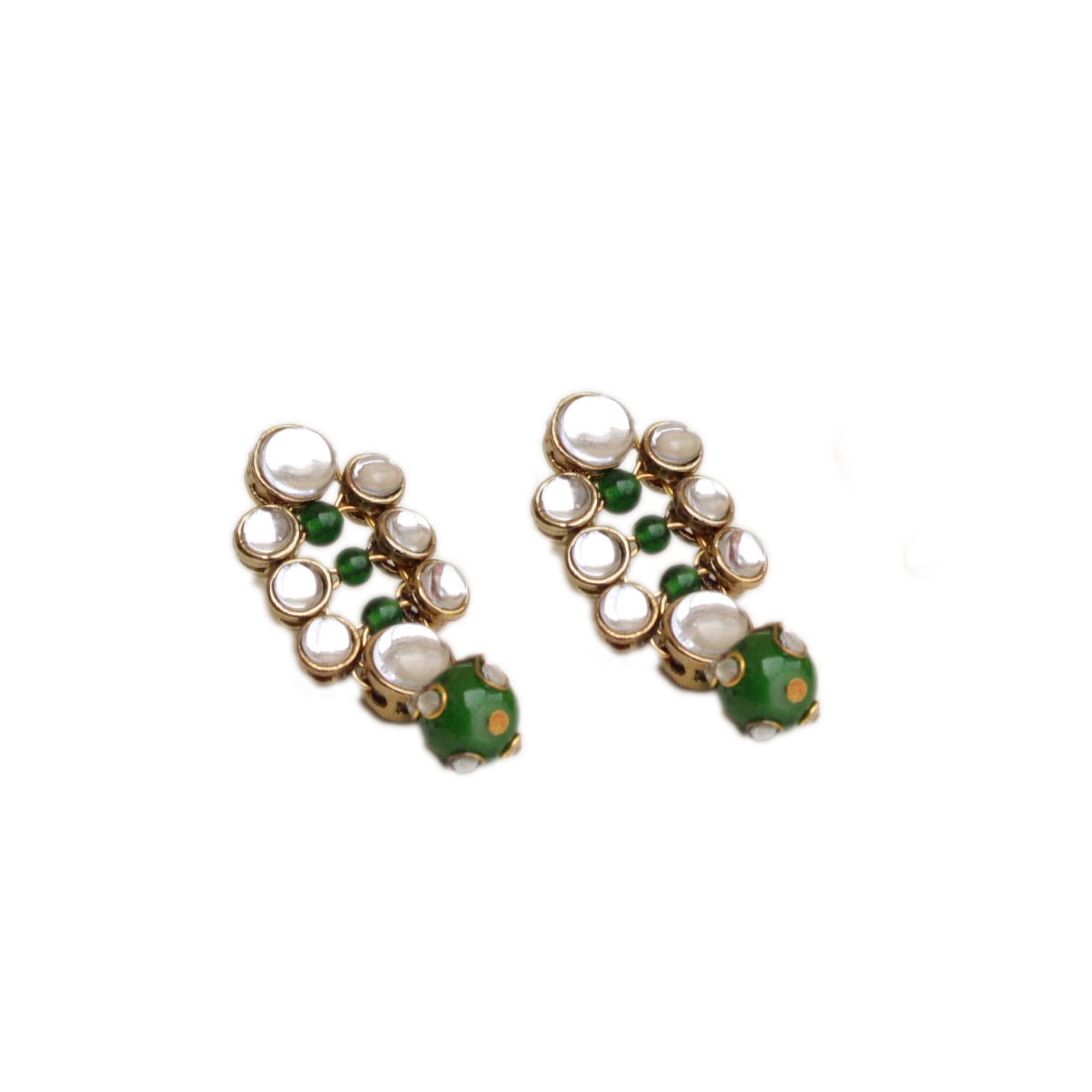 Abhika CreationsAbhika Creations Semi Precious Green Stone Earrings Kundan Traditional Indian Designer Earrings Unique Hindu Wedding Punjabi Jewelry Set Green Earrings