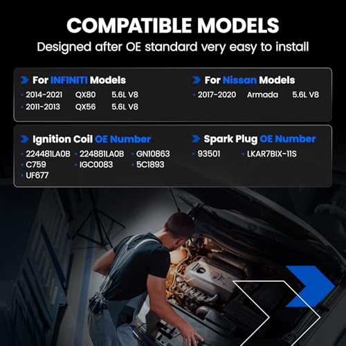 Image of 8-Pack UF677 Ignition Coils & 93501 Spark Plugs Kit Compatible with INFINITI QX80 QX56 17-20, Compatible with Nissan Armada 5.6L V8 - Replaces LKAR7BIX-11S 224481LA0B 224881LA0B GN10863 5C1893