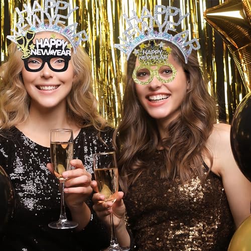 HEREER New Year Decorations 2026 Gold and Silver HAPPY NEW YEAR Headband for Adults Kids New Year Eve Party Supplies (12PCS) - Image 4