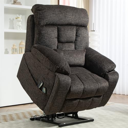 4-Motor Power Lift Recliner Chair for Elderly, Oversized Lay Flat Recliner with Heat and Massage, Adjustable Headrest Lumbar Heat Hidden Cup Holder for Big Man 400lbs