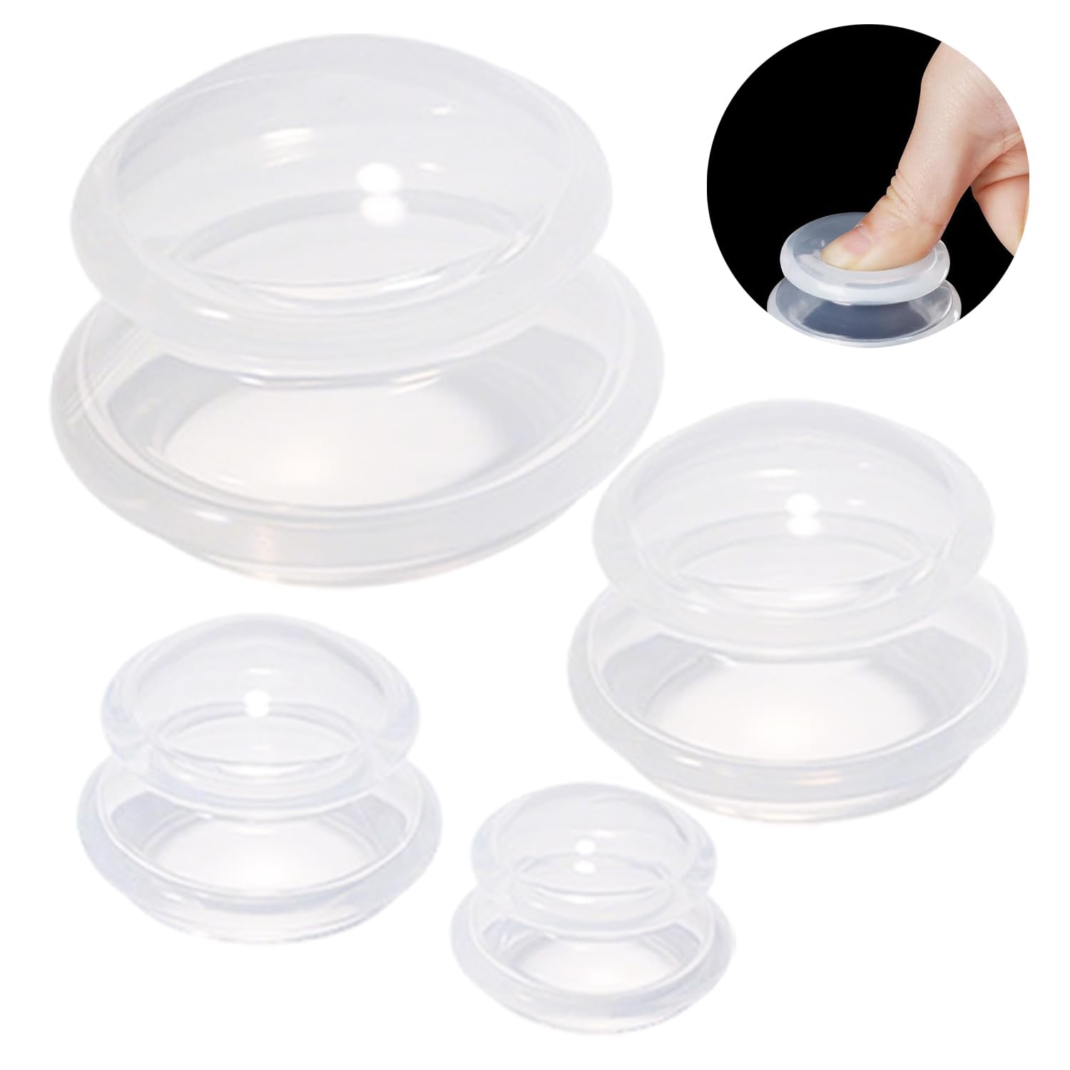 4 Piezas Ventosas De Silicona Al Vacío, Copas De Vacío para Celulitis Alivio, Copas Masaje Celulitis, Silicona Translúcida, 4 Tamaños, para Aliviar Dolor, Aliviar Presión, Cuidado Corporal