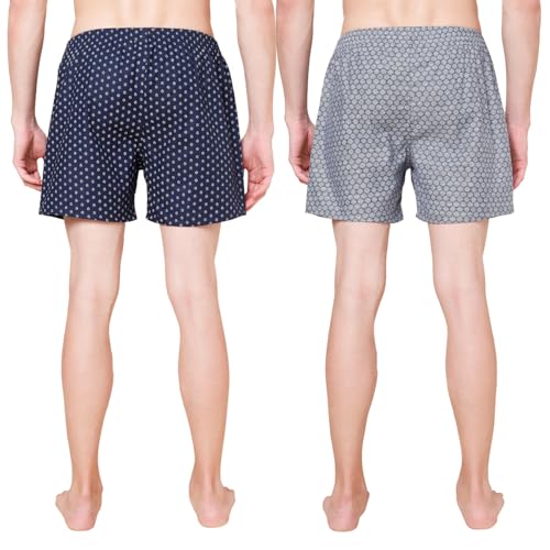 Image of Urban Scottish Men's Pack of 2 Cotton Printed Boxers with Side Pockets