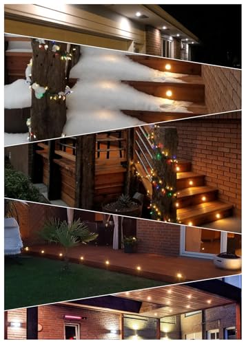 Image of FVTLED LED Deck Lighting Kit, 10pcs Φ1.77 Low Voltage Waterproof Recessed In-ground Lighting for Garden Yard Soffit Patio Stair Decor Lights, Warm White, Black