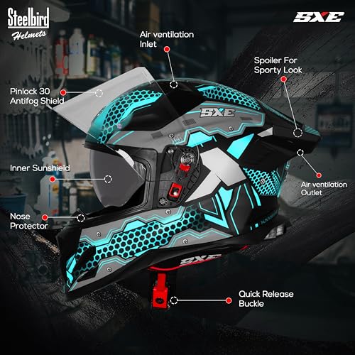 Image of Steelbird SBH-61 SXE X3 Pinlock ISI and Dot Certified Full Face Graphic Helmet for Men and Women with Inner Silver Sunshield