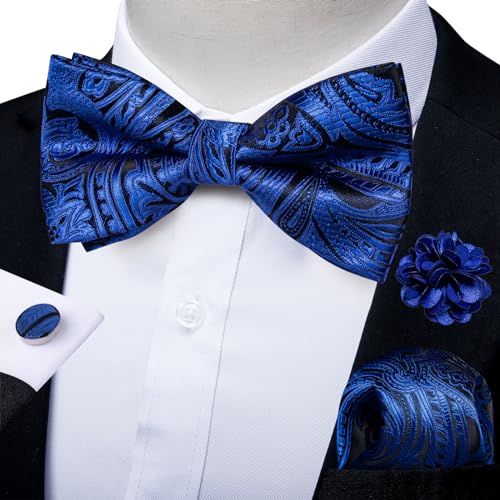 Image of DiBanGu Pre-Tied Bow Ties for Men Silk Adjustable Tuxedo Bowties Pocket Square Cufflinks Set with Lapel Pin Jacquard Woven
