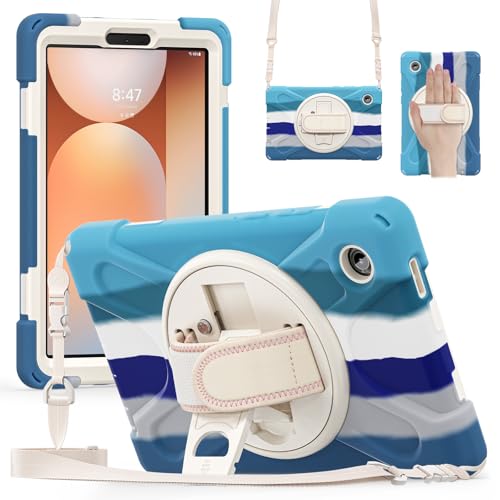 Image of ProElite Cover for Galaxy Tab A11 Plus 11 inch 2025 Cover, Rugged 3 Layer Armor case Cover for Galaxy Tab A11+ 11 inch 2025 with Hand Grip & Rotating Kickstand with Shoulder Strap, Rainbow Blue