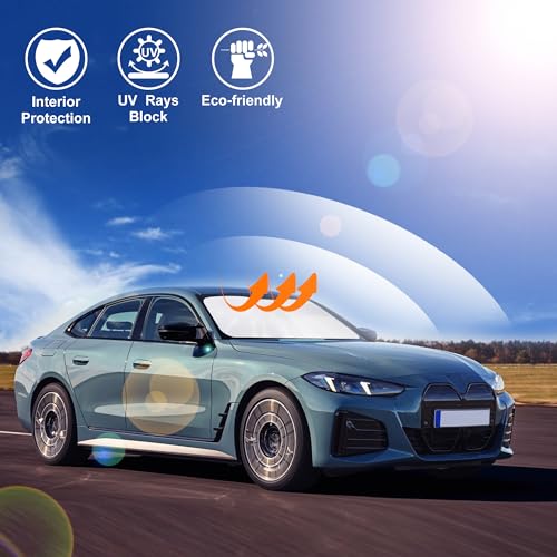Image of Windshield Sun Shade Custom Fit for 2022 2023 2024 2025 2026 BMW i4 M50 Accessories Foldable Sunshade Sun Blocker Protect Car from Sun Rays & Heat Damage Keep Car Cooler