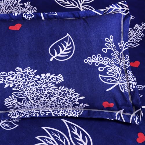 Image of ROMEE Elegant Floral Printed Glace Cotton Double Bedsheet, 144 TC Soft Feel, Queen Size (90 x 100 Inches), with 2 Pillow Covers, Navy Blue