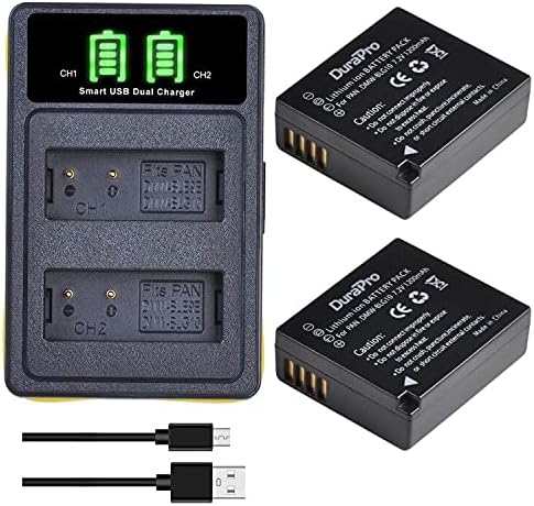 DuraPro 2Pcs DMW-BLE9 DMW-BLE9E DMW-BLG10 DMW-BLG10E Battery + Dual USB Charger for Panasonic Lumix DC LX100 II GX9 TZ200 TZ95 TZ90 DMW TZ100 TZ80 GF6 GX7 GX80 LX100 S6