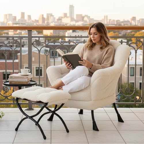 Image of Tiita Lazy Chair with Ottoman, Beige Modern Large Accent Chair, Comfy Leisure Sofa Armchair with Ottoman, Reading Chair with Footrest for Bedroom, Living Room, Dorm Rooms, Plush Beige