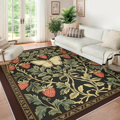 Tapis salle à manger 240x340cm style botanique vintage et lavable