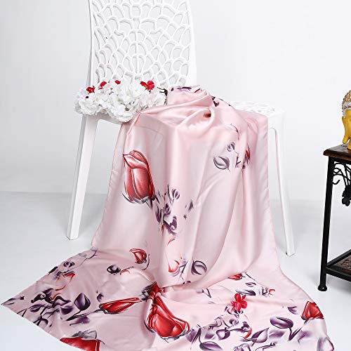 Image of Premium Silk Stole for Women | Lightweight Printed Silk Scarf & Hijab | Elegant Party (72 x 36 Inch) (PInk and Red)