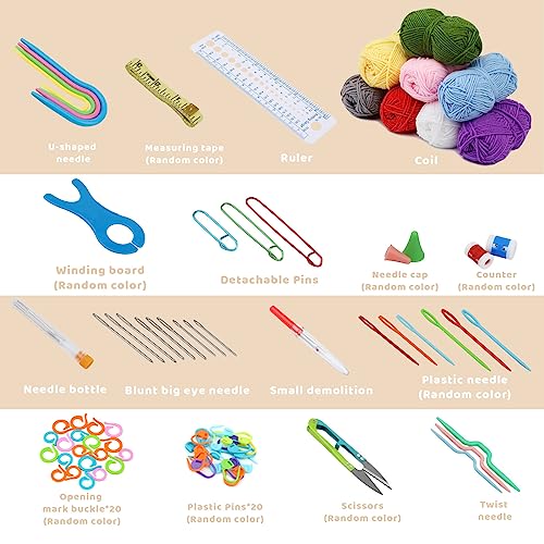 Qzma 103 Pcs Crochet Kit, Crochet Kits for Beginners Adults Crochet Kits with Storage Bag, Included Crochet Hooks Yarns Accessories - Image 3