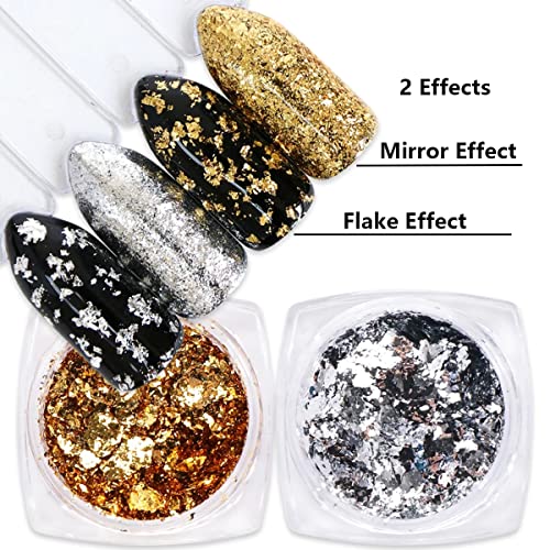 Holographic Glitter Nail Foil Flakes 3D Sparkly Aluminum Foil Sequins Nail Art Supplies Rose Gold Red Silver Glitter Foils Flake Mirror Powder Nail Designs For Acrylic Nail Art Decoration (4Boxes) #TOP2