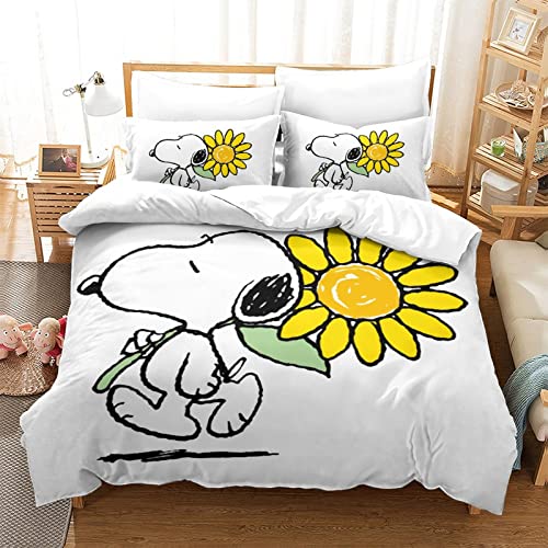 Snoopy 3D Cartoon Funda Nórdica Personas Juego De Cama Y Fundas De Almohada para Decoración De Dormitorio De Niñas Y Niños Y Adulto Single（135x200cm）