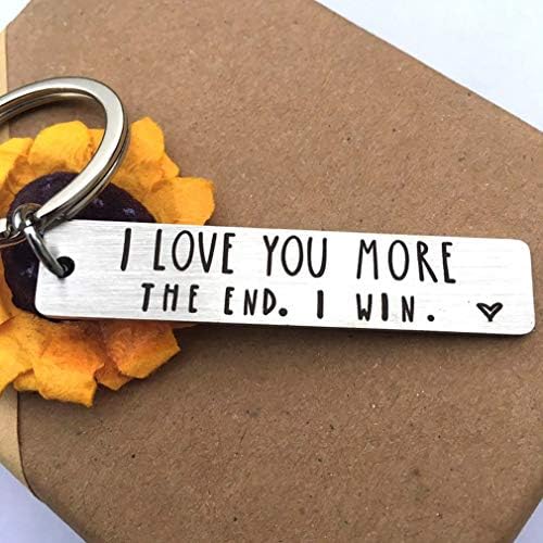 JK Home Boyfriend Gift I love you more the end I win Keychain Valentines Day Christmas - Stainless Steel Keyring - Funny Lover Gifts