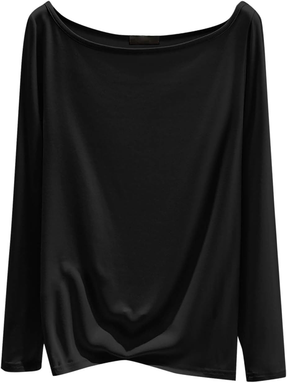 Women Lightweight Pajamas Tops Long Sleeve Solid Color Lounge Tops Ladies Modal Crewneck Basic Pullover Undershirt
