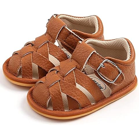 Baby Boy Girl Sandals Infant Summer Beach Shoes Comfortable Soft Non Slip Rubber Sole Closed Toe Outdoor First Walk Shoes,Brown,S Cover