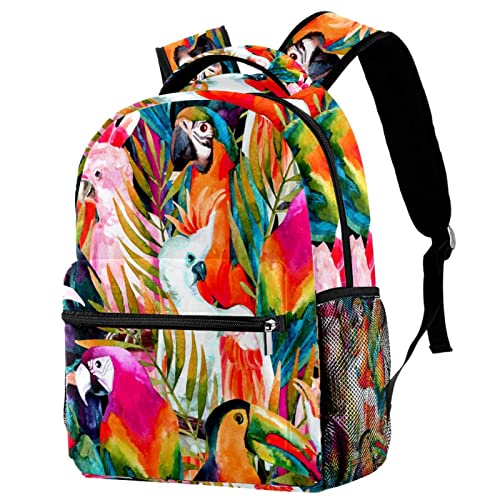 Mochila para portátil escolar y equipaje de mano con loros de acuarela