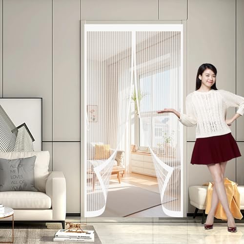 Moustiquaire porte magnétique 128x280 cm blanche pour balcon