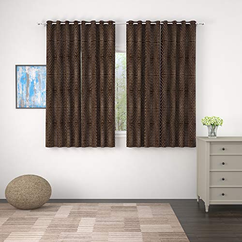 Image of Story@Home Bloom Collection Jacquard Lavish and Modern Rich Geometric Print 4 Piece Eyelet Ring top Window Curtain for Bedroom and Hall - 5 Feet, Geometric Brown