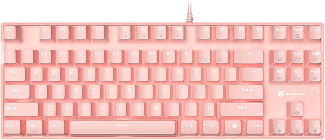Wireless Mechanical Keyboard Triple Mode 2.4G/USB-C/BT Keyboards | 87 Keys Mechanical Gaming Keyboard & Hot-Swappable with White Backlit, 80% Blue Switch Keyboards, Pink