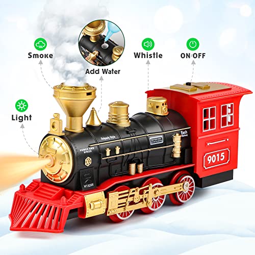 Hot Bee Train Set Train Toys for Boys Girls w/ Smokes, Lights & Sound