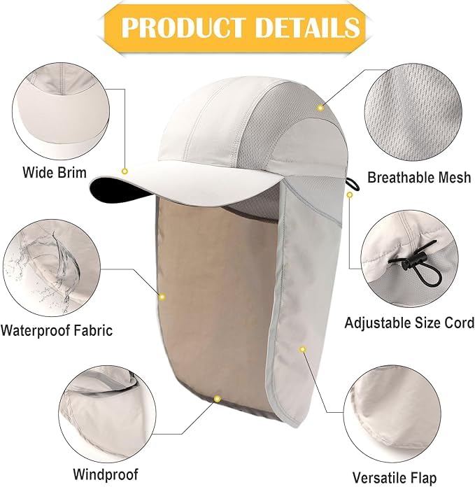 Image of Mens Sun Hat with Breathable Mesh Sun Hats for Men Sun Protection Fishing Hat with Neck Flap for Hiking Cycling