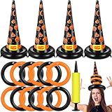 Gemscream 4 Pcs Halloween Ring Toss Game Inflatable Witch Hat Ring Toss Set with Air Pump, Rings Halloween Party Games for Halloween Decorations Indoor Outdoor Halloween Games Carnival Party Supplies