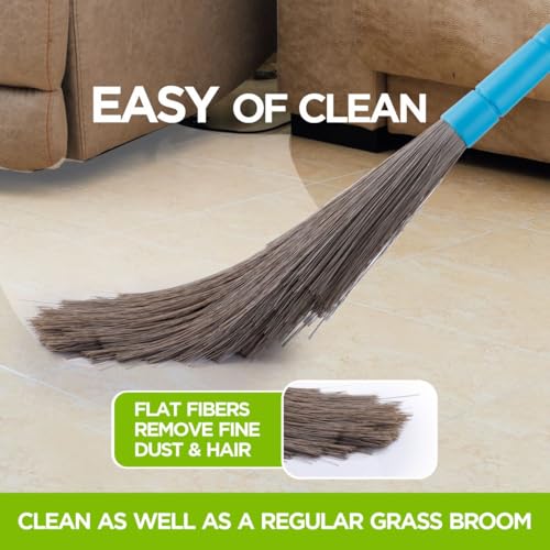 Image of Homeor No-Dust Broom with Adjustable Long Handle for Easy Floor Cleaning, Washable Broom, 1 Piece, Blue